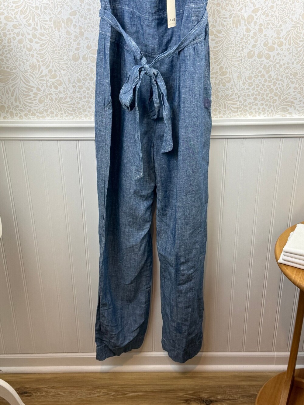 La Vie Rebecca Taylor Chambray Linen Sleeveless Jumpsuit - Size - Medium - NWT - Picture 11 of 12